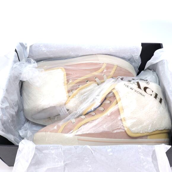 Coach Womens Suede Fold Over Sherpa High Tops-Womens 8.5-Vanilla / Pale Pink-NIB - Picture 12 of 12